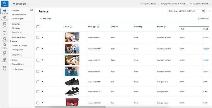 Image of the extended asset reposting interface.