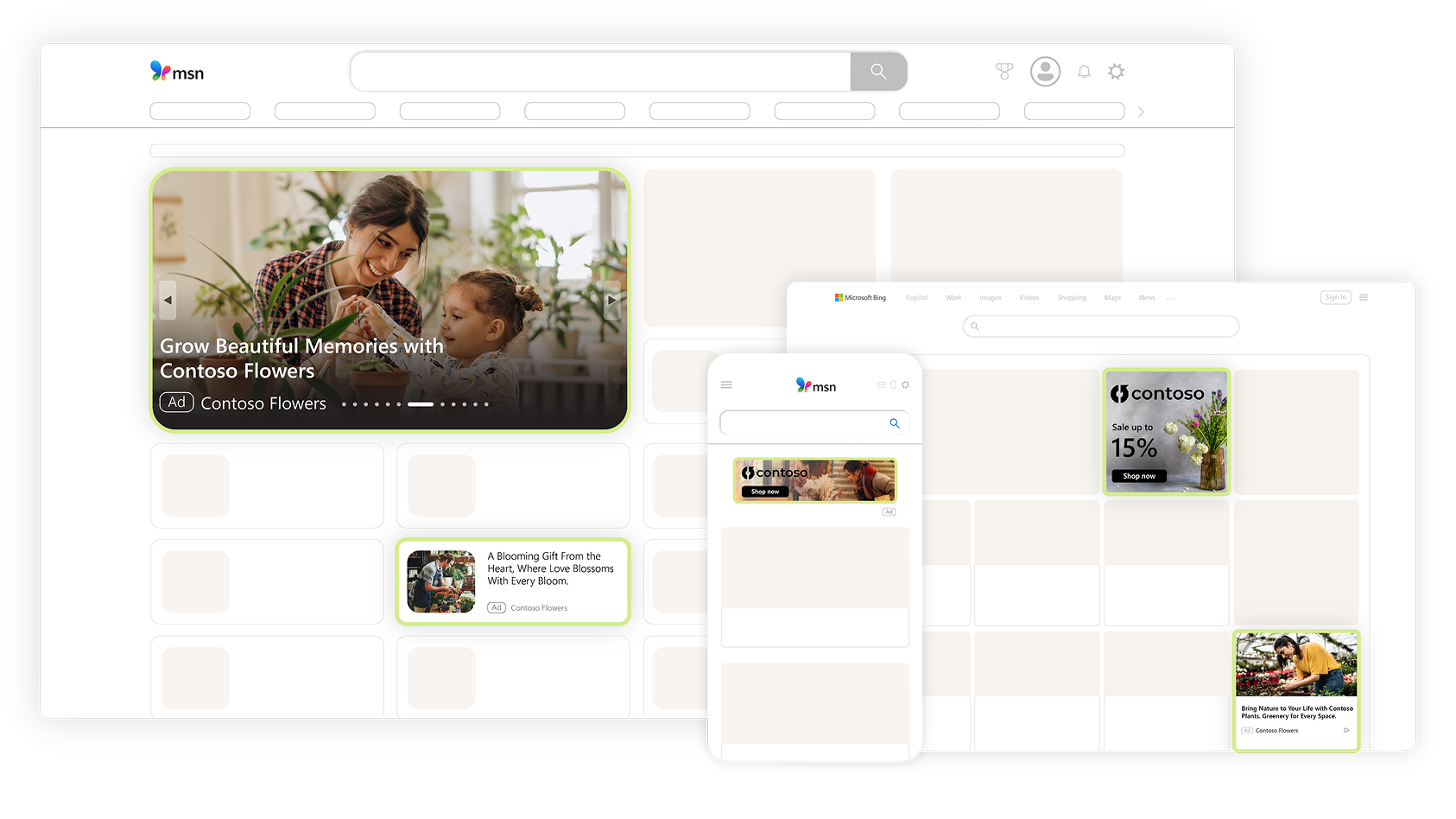 The MSN homepage showing Display and Native Ads.