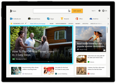 Product view of a Microsoft Audience Ad on the MSN homepage.